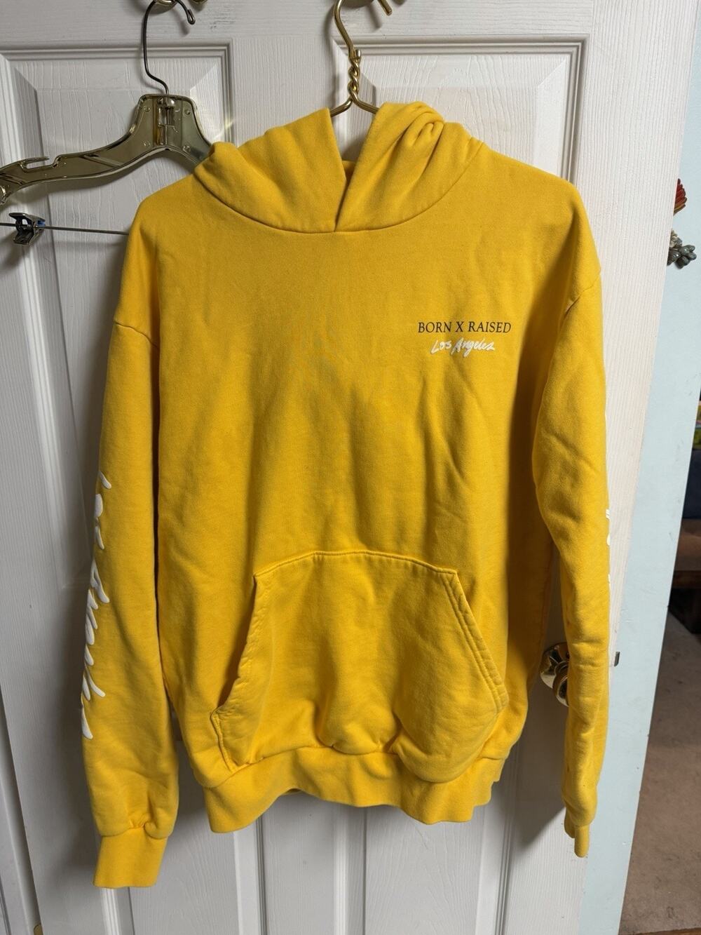 Born x Raised Yellow Hoodie La Los Angeles Sz Med Apparel 46x28 Double Sided